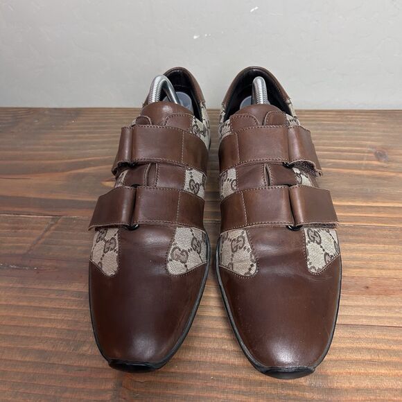 GUCCI Sneakers Shoes Men's 8.5 GG Guccissima Leather Low Top CANVA Made in Italy - Picture 3 of 11